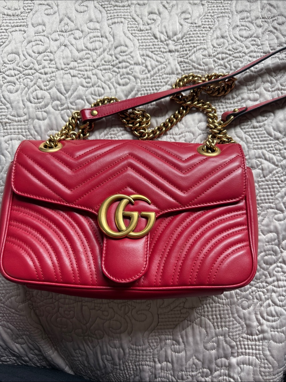 Gucci Red Quilted GG Chain Shoulder Bag